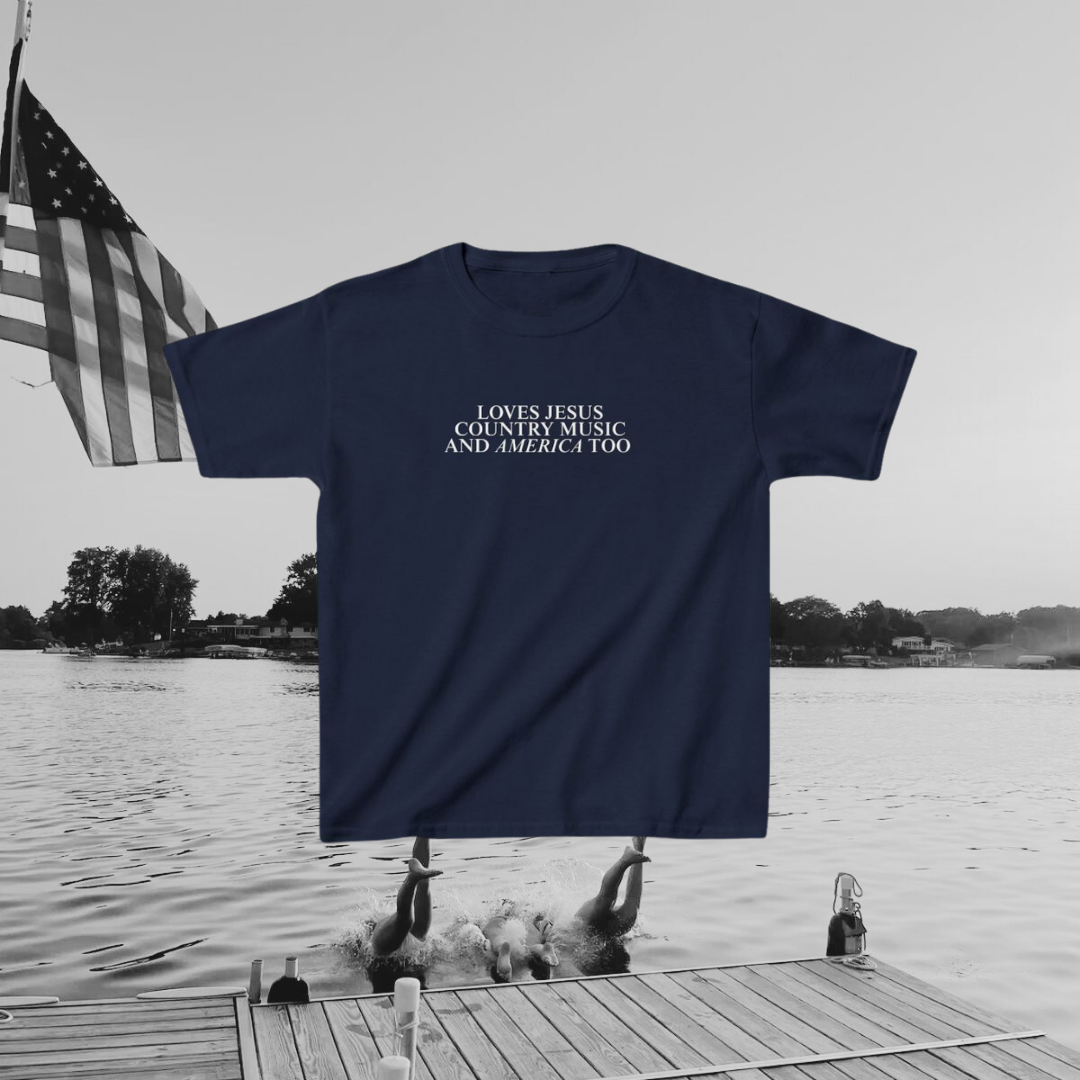 Loves Jesus, Country Music & America Baby Tee